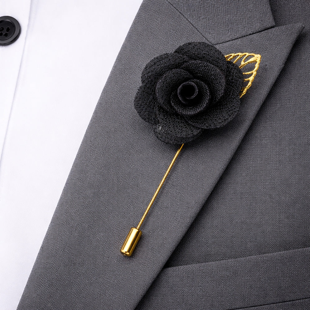 Classic Navy Paisley Bow Tie Set with Pocket Square, Cufflinks, Tie Bar, and Lapel Pins for Formal Occasions