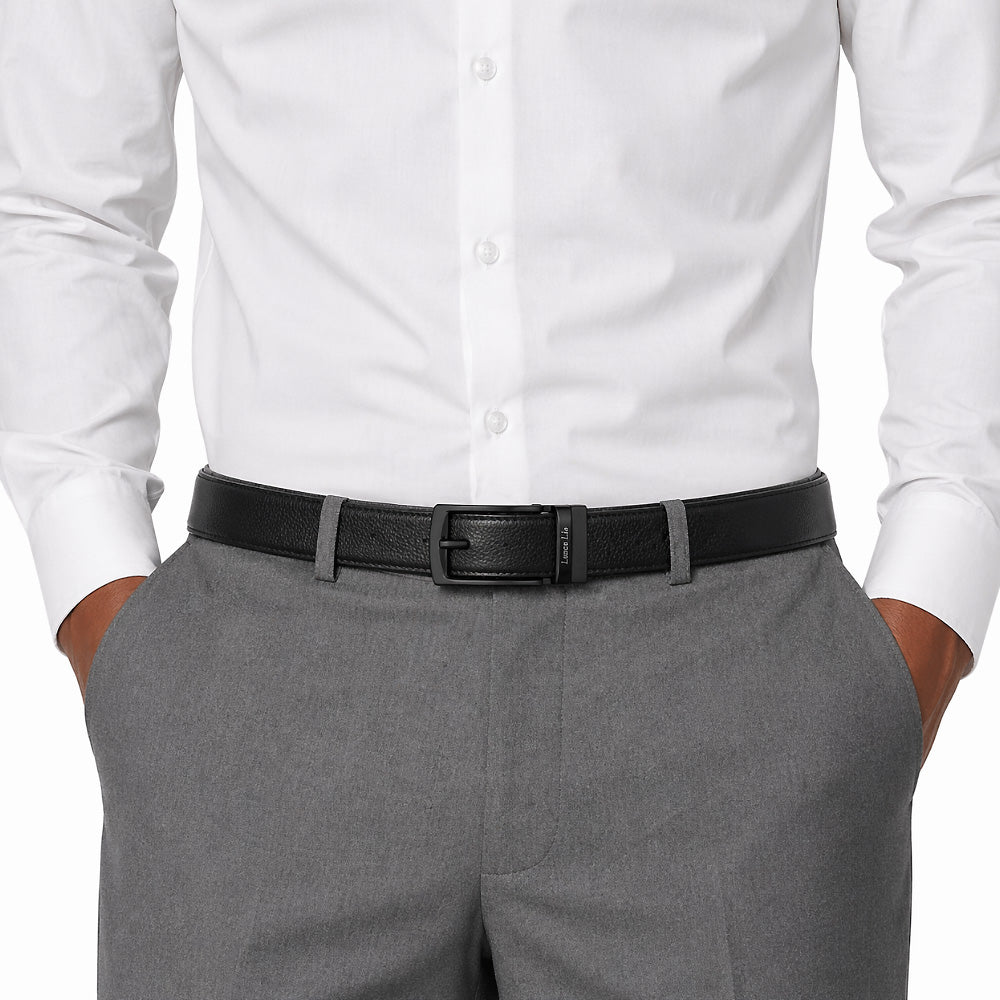 Men's Leather Belt, Black And Brown, Ratchet Buckle, Formal Style