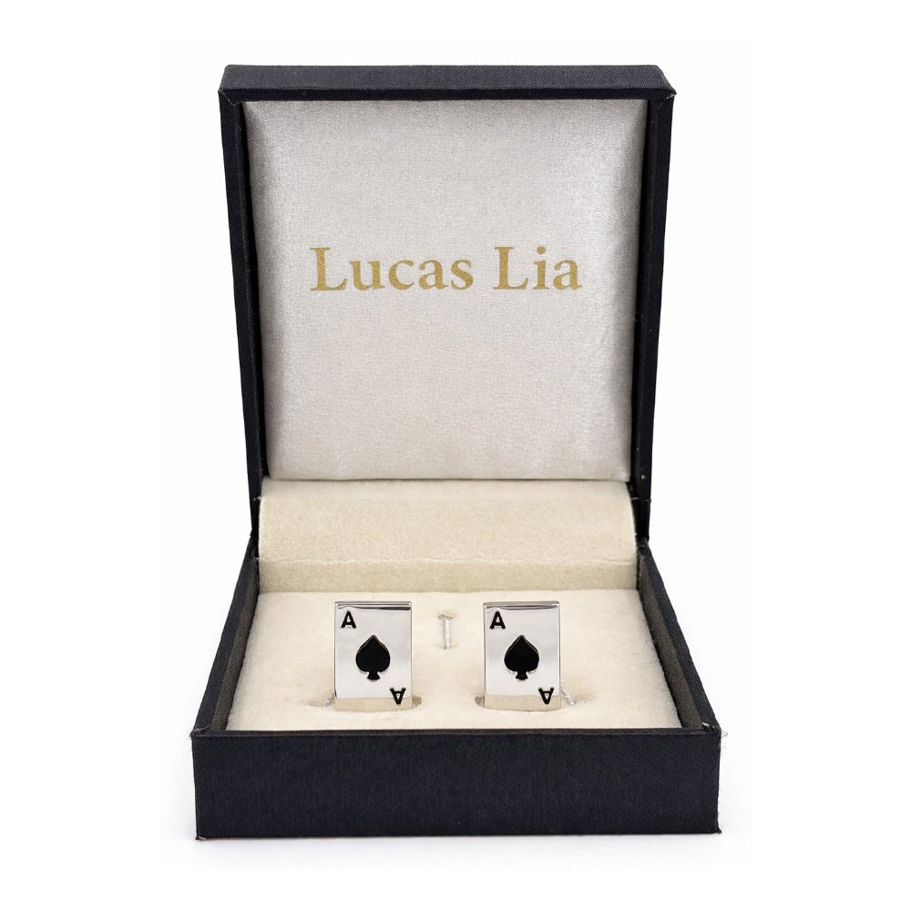 Ace of Spades Playing Card Cufflinks, Silver, Men's Formal Accessory, Novelty Casino Theme