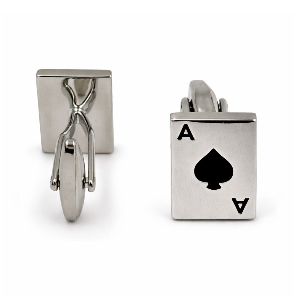Ace of Spades Playing Card Cufflinks, Silver, Men's Formal Accessory, Novelty Casino Theme