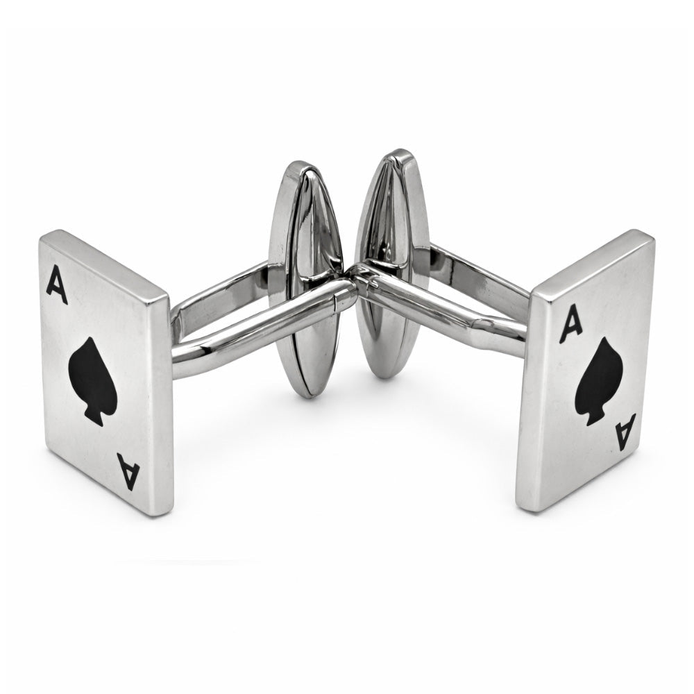 Ace of Spades Playing Card Cufflinks, Silver, Men's Formal Accessory, Novelty Casino Theme