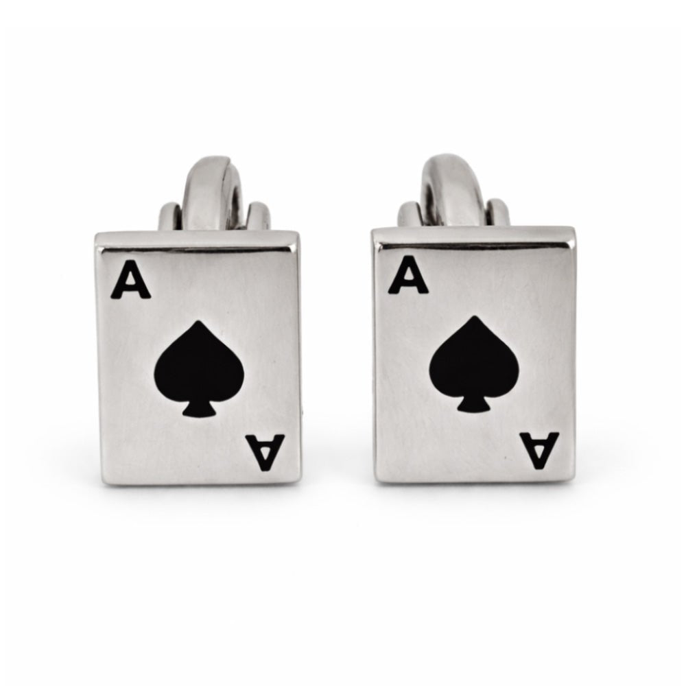 Ace of Spades Playing Card Cufflinks, Silver, Men's Formal Accessory, Novelty Casino Theme - Lucas Lia