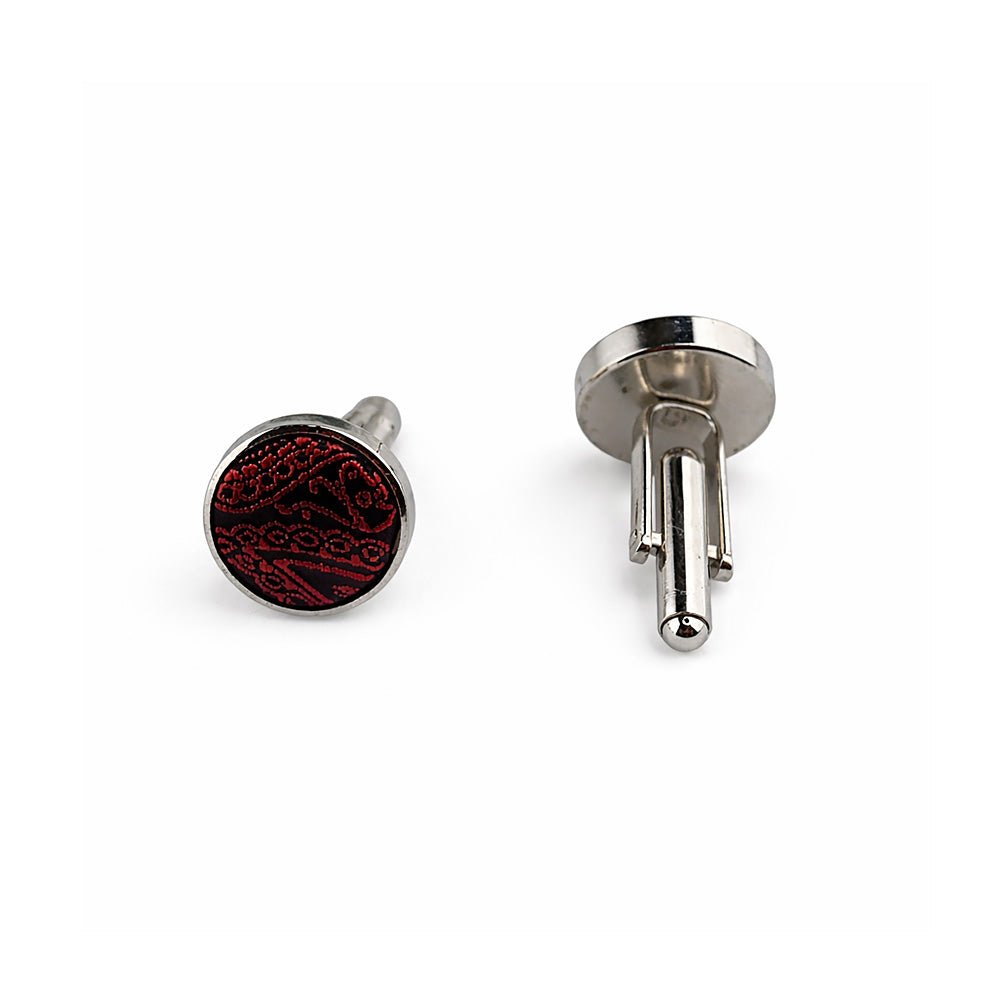 Black & Burgundy Paisley Bow Tie Set with Pocket Square, Cufflinks, Tie Bar, and Lapel Pins for Formal Occasions