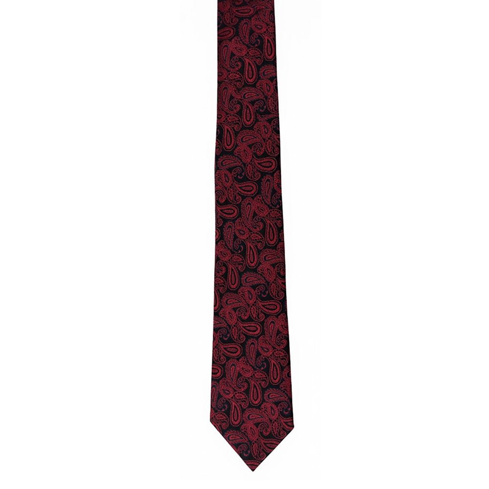 Black & Burgundy Paisley Bow Tie Set with Pocket Square, Cufflinks, Tie Bar, and Lapel Pins for Formal Occasions
