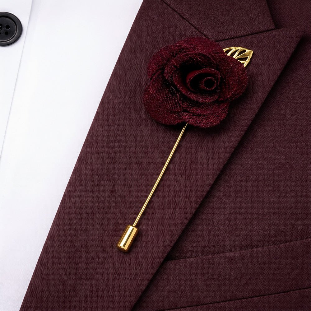 Black & Burgundy Paisley Bow Tie Set with Pocket Square, Cufflinks, Tie Bar, and Lapel Pins for Formal Occasions