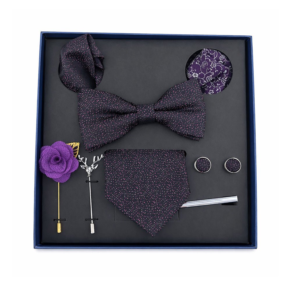 Black & Purple Micro Dot Bow Tie Set - Lucas Lia