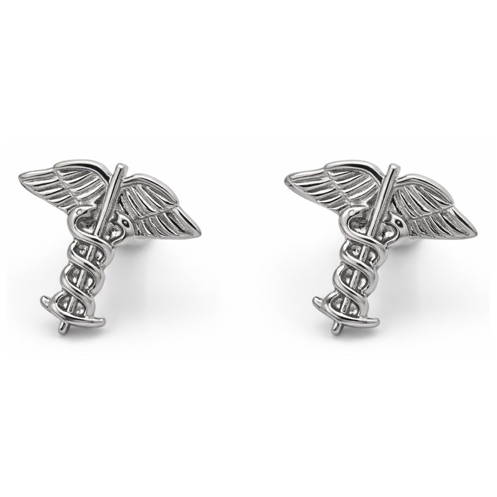 Caduceus Symbol Cufflinks, Silver Tone, Medical Theme, Winged Staff Design, Set of 2 - Lucas Lia