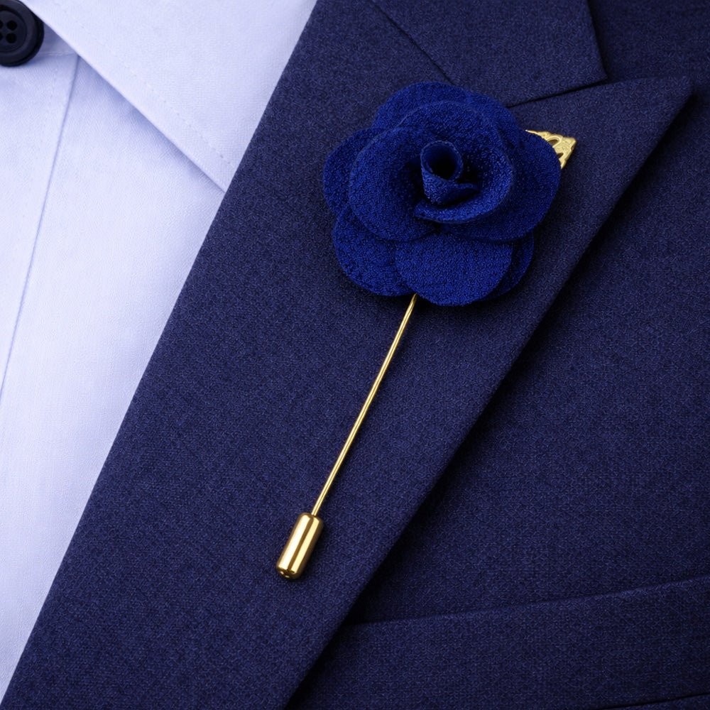 Classic Navy Paisley Bow Tie Set with Pocket Square, Cufflinks, Tie Bar, and Lapel Pins for Formal Occasions