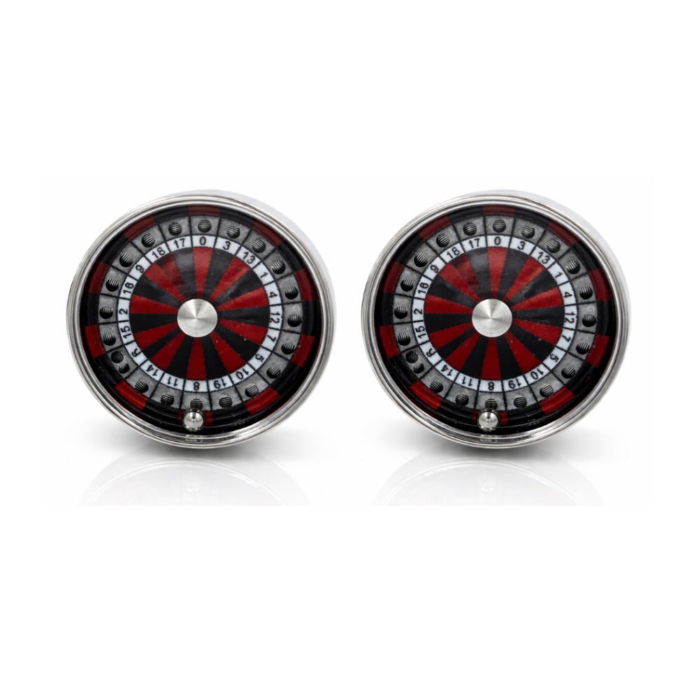 Dart Board Design Cufflinks, Silver - Tone, Round, Red and Black, Men's Novelty Accessory - Lucas Lia