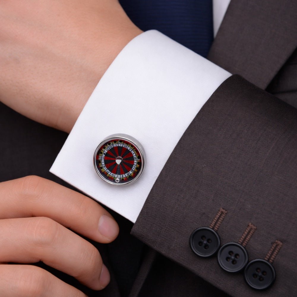 Dart Board Design Cufflinks, Silver-Tone, Round, Red and Black, Men's Novelty Accessory