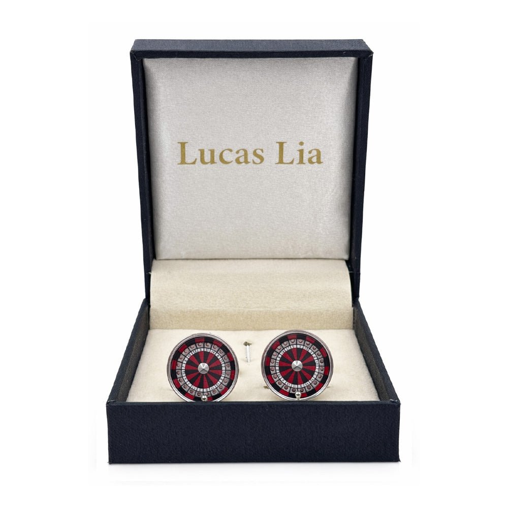 Dart Board Design Cufflinks, Silver-Tone, Round, Red and Black, Men's Novelty Accessory