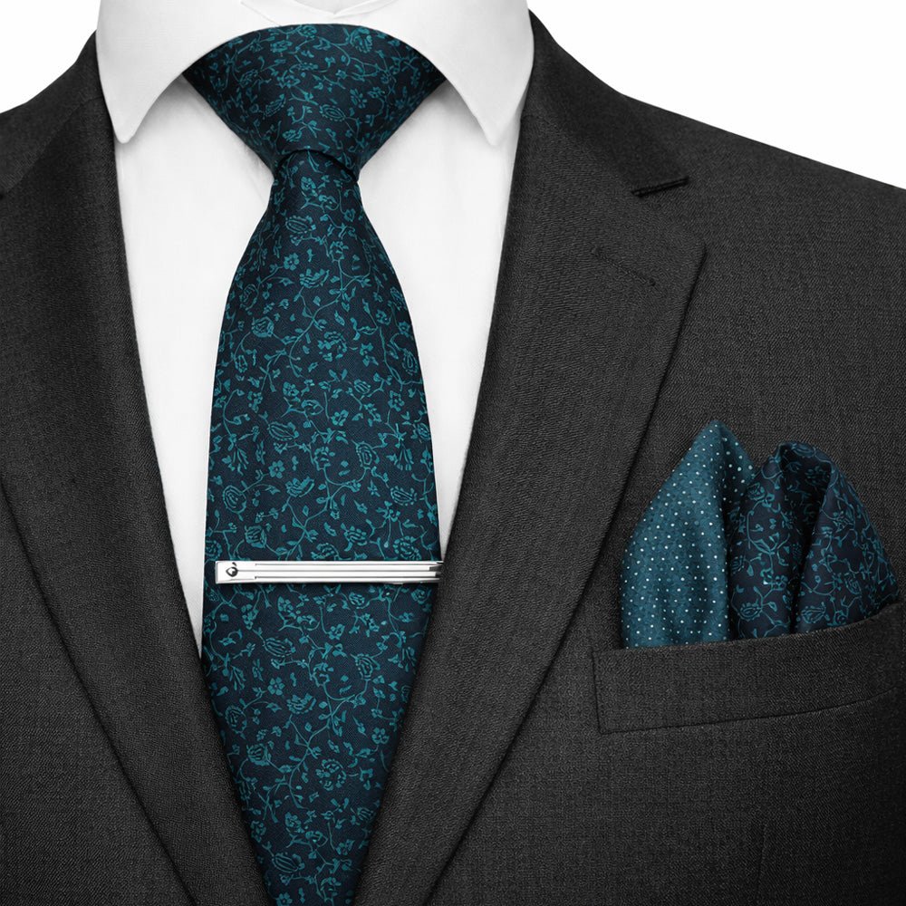 Emerald Midnight Floral Bow Tie Set with Pocket Square, Cufflinks, Tie Bar, and Lapel Pins for Formal Occasions