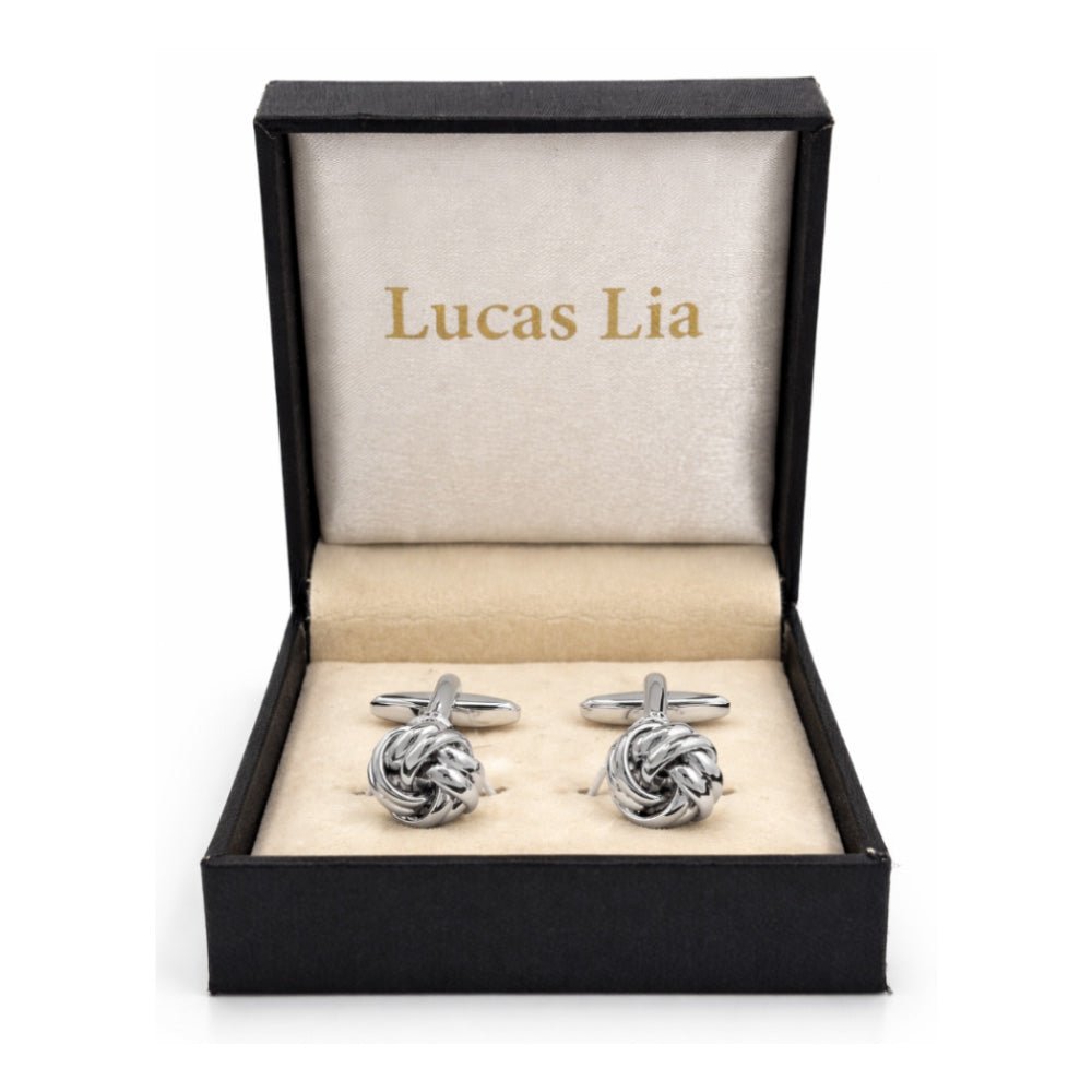Gold And Silver Love Knot Cufflinks, Polished Finish, Classic Formal Accessory for Men