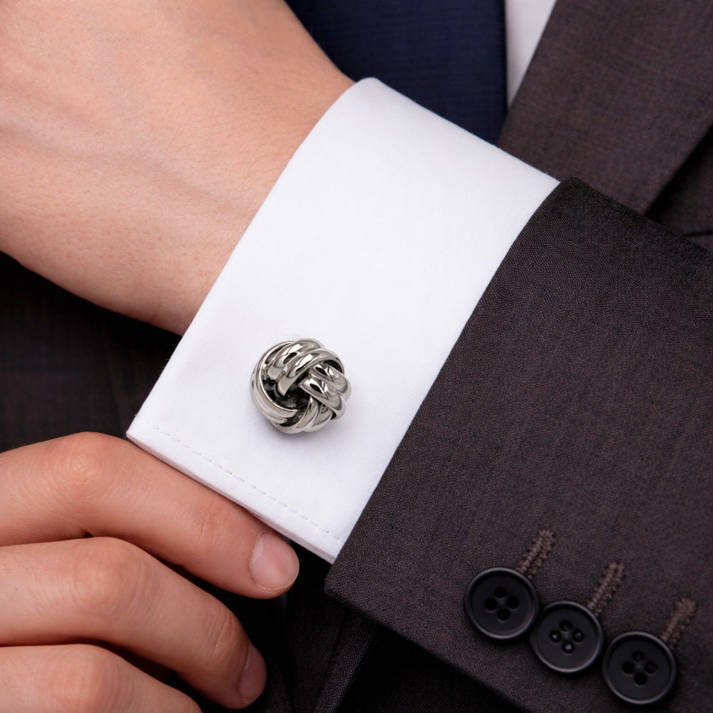 Gold And Silver Love Knot Cufflinks, Polished Finish, Classic Formal Accessory for Men