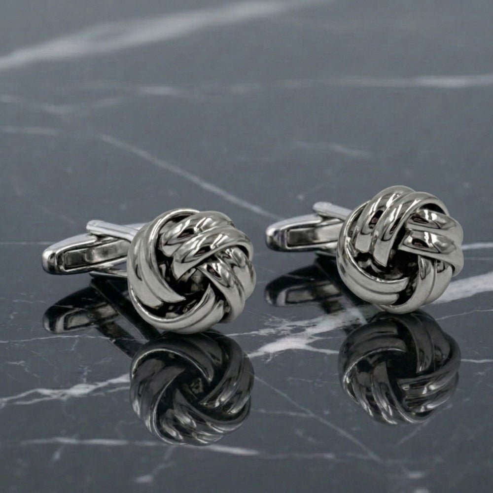 Gold And Silver Love Knot Cufflinks, Polished Finish, Classic Formal Accessory for Men