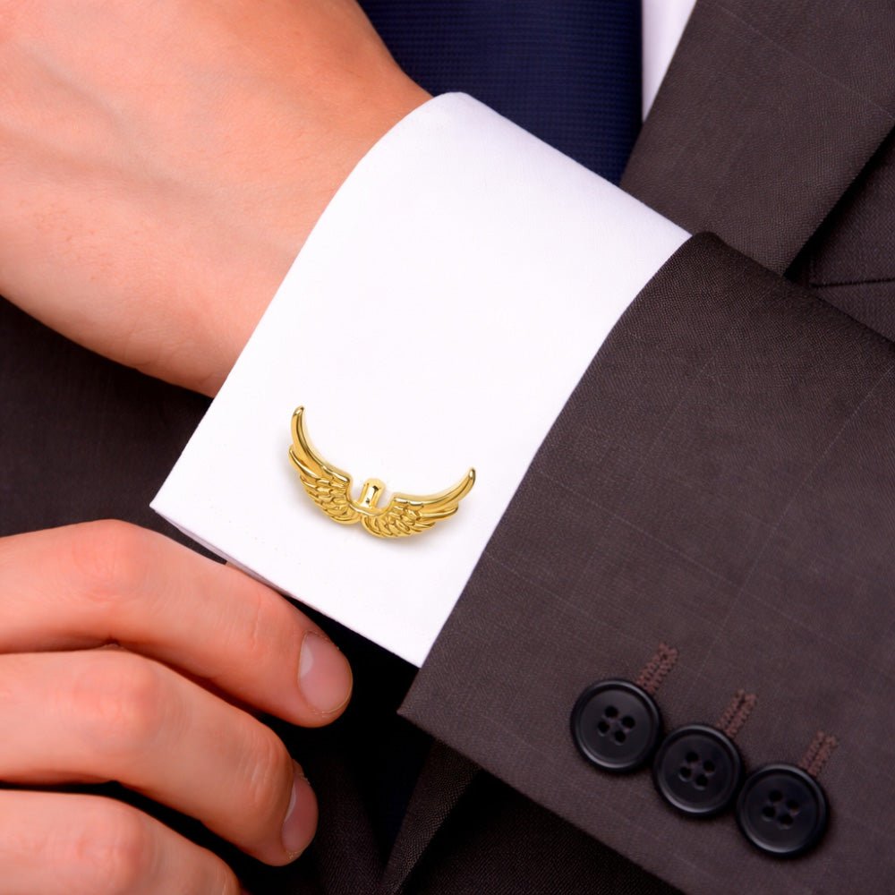 Gold Angel Wings Cufflinks, Polished Finish, Formal Dress Shirt Accessories, Set of 2