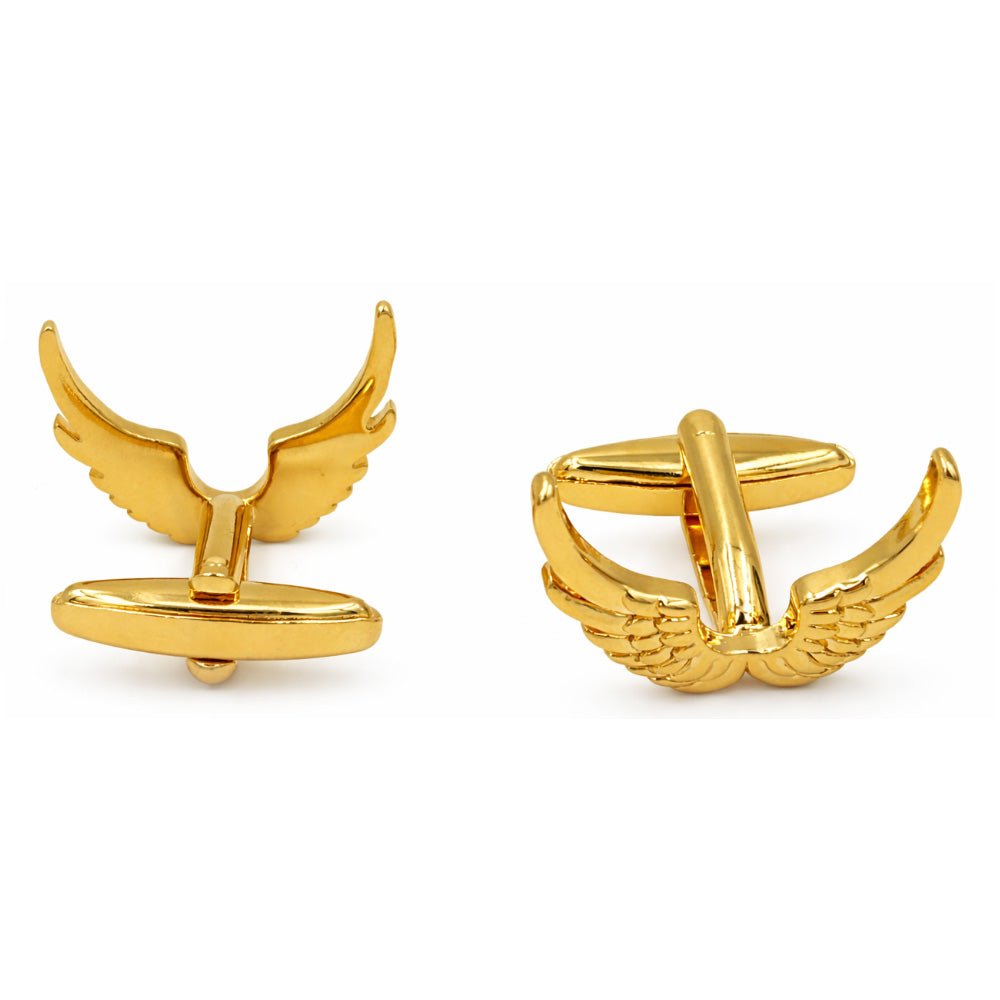 Gold Angel Wings Cufflinks, Polished Finish, Formal Dress Shirt Accessories, Set of 2