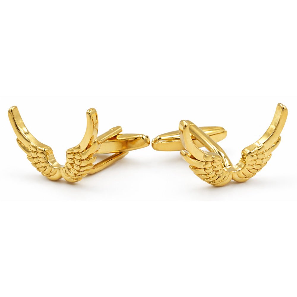 Gold Angel Wings Cufflinks, Polished Finish, Formal Dress Shirt Accessories, Set of 2