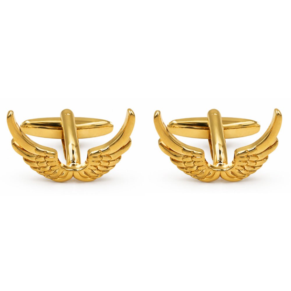 Gold Angel Wings Cufflinks, Polished Finish, Formal Dress Shirt Accessories, Set of 2 - Lucas Lia