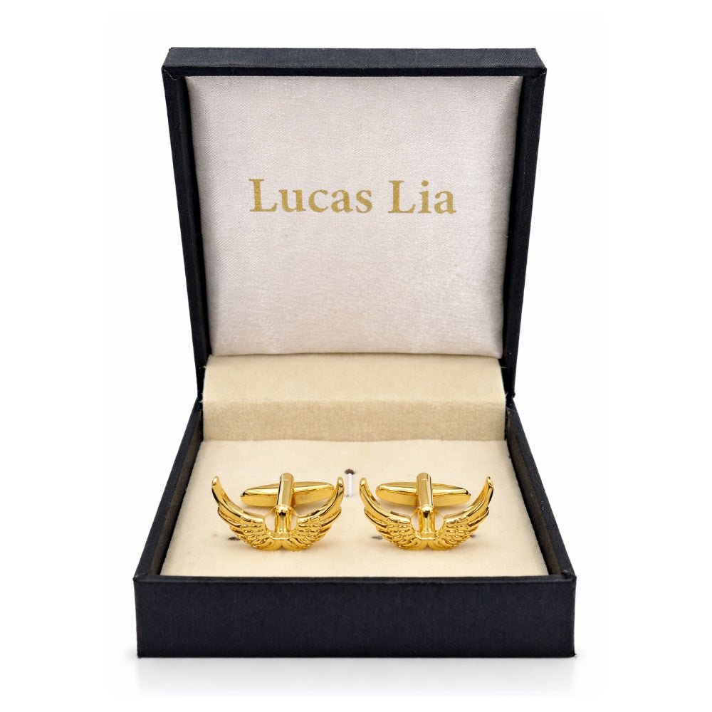 Gold Angel Wings Cufflinks, Polished Finish, Formal Dress Shirt Accessories, Set of 2
