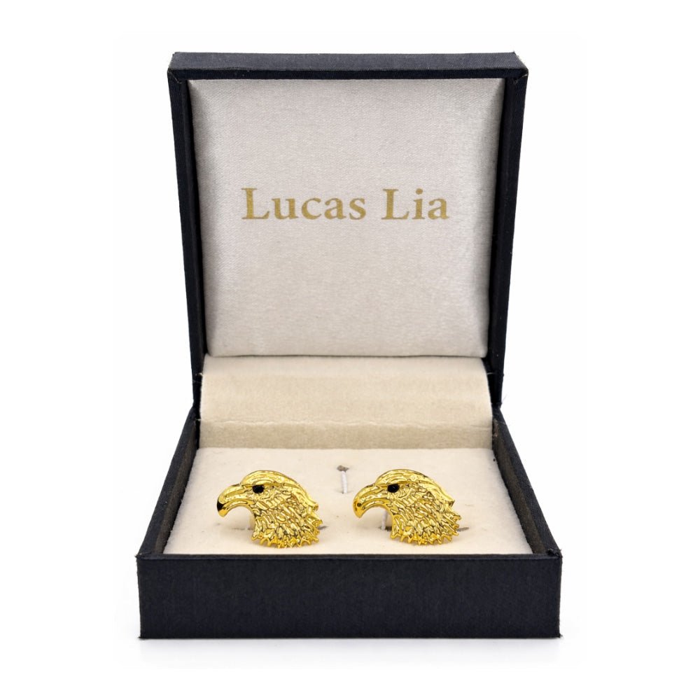Gold-Tone Bald Eagle Head Cufflinks, Metal, Black Eye Accent, Men's Formal Shirt Accessory