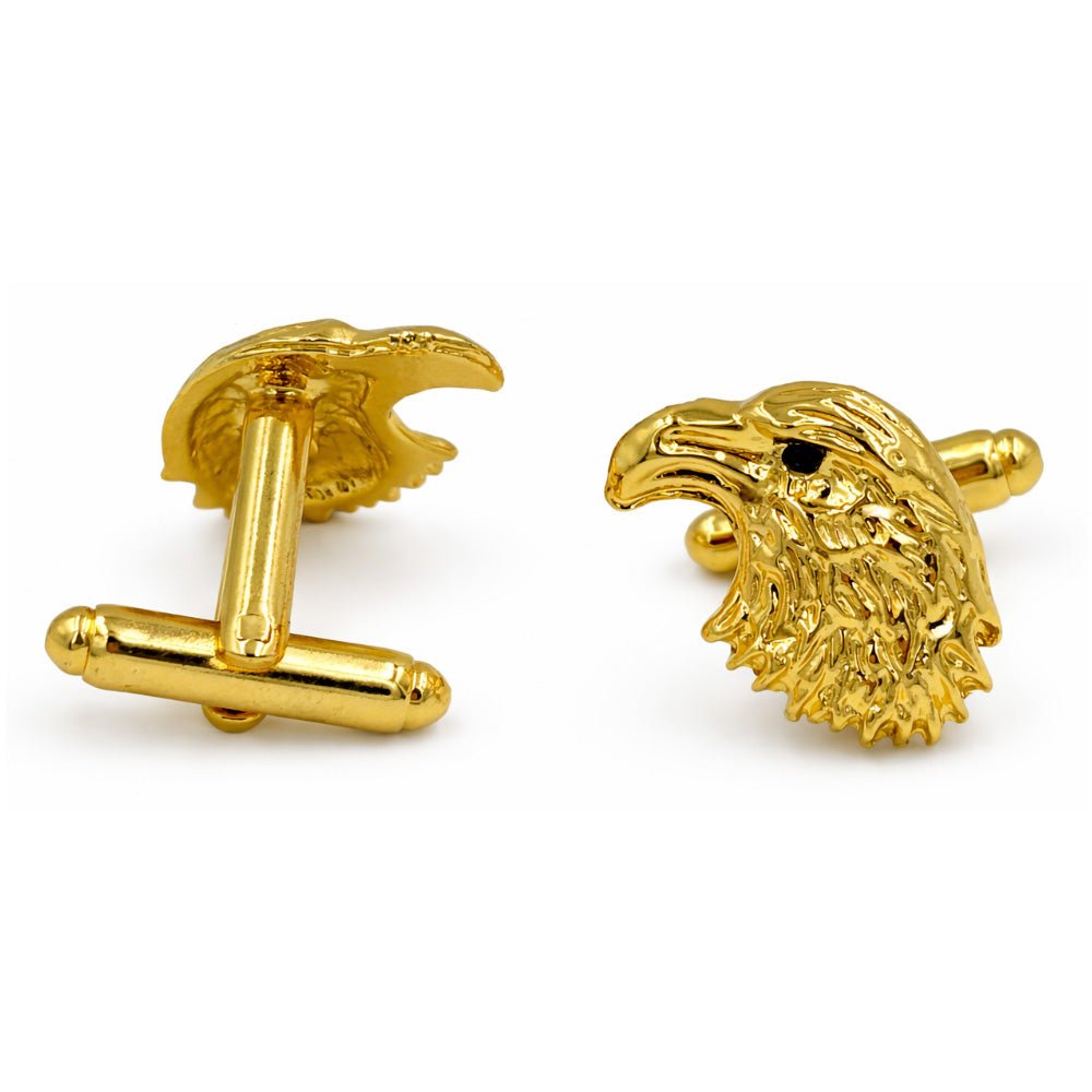 Gold-Tone Bald Eagle Head Cufflinks, Metal, Black Eye Accent, Men's Formal Shirt Accessory