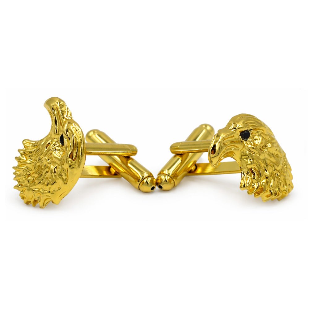 Gold-Tone Bald Eagle Head Cufflinks, Metal, Black Eye Accent, Men's Formal Shirt Accessory