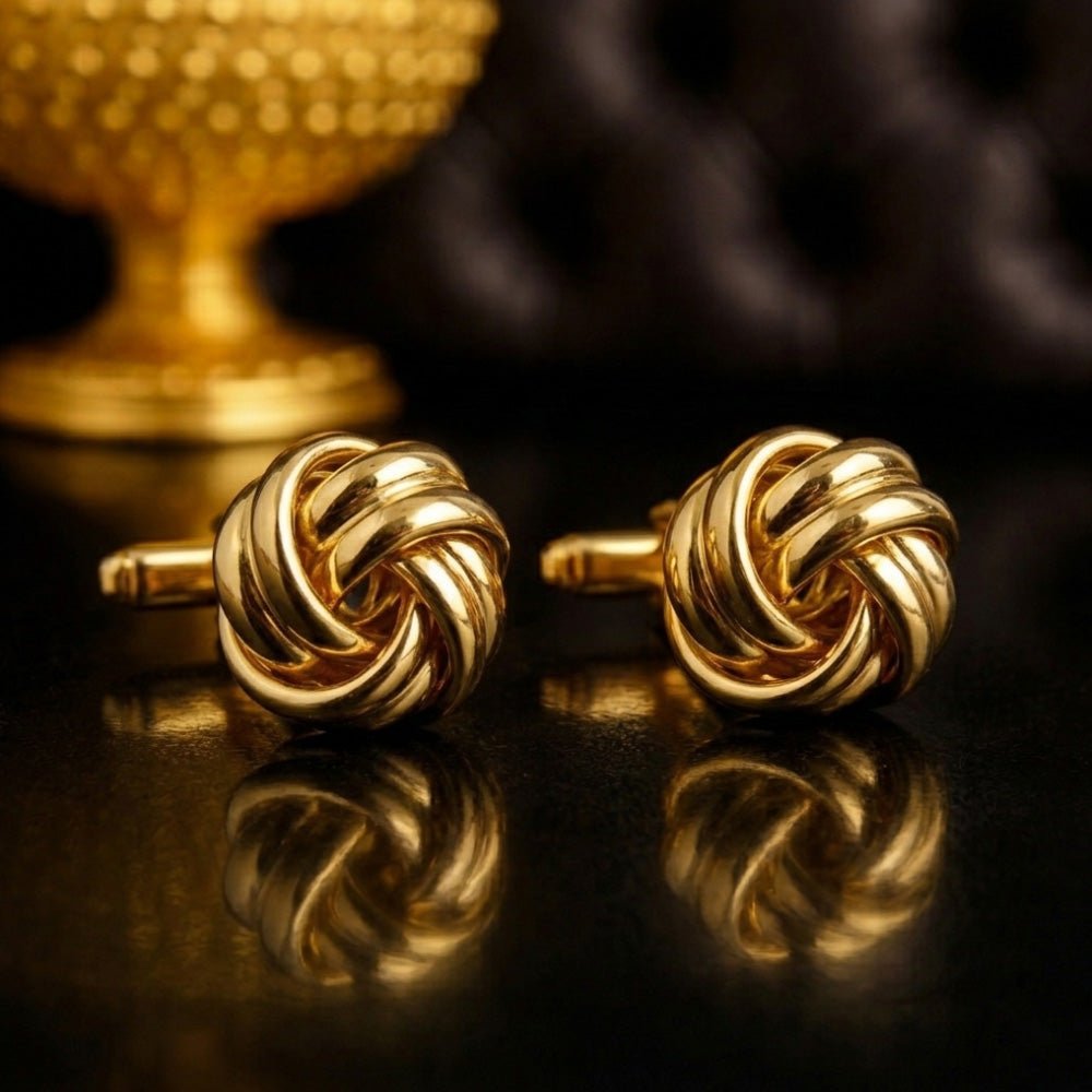 Gold And Silver Love Knot Cufflinks, Polished Finish, Classic Formal Accessory for Men