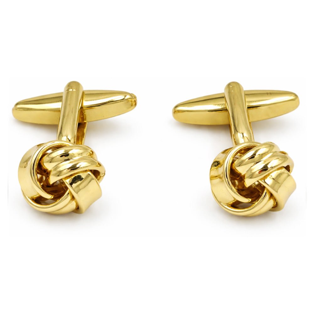 Gold Tone Love Knot Cufflinks, Polished Finish, Classic Formal Accessory for Men - Lucas Lia