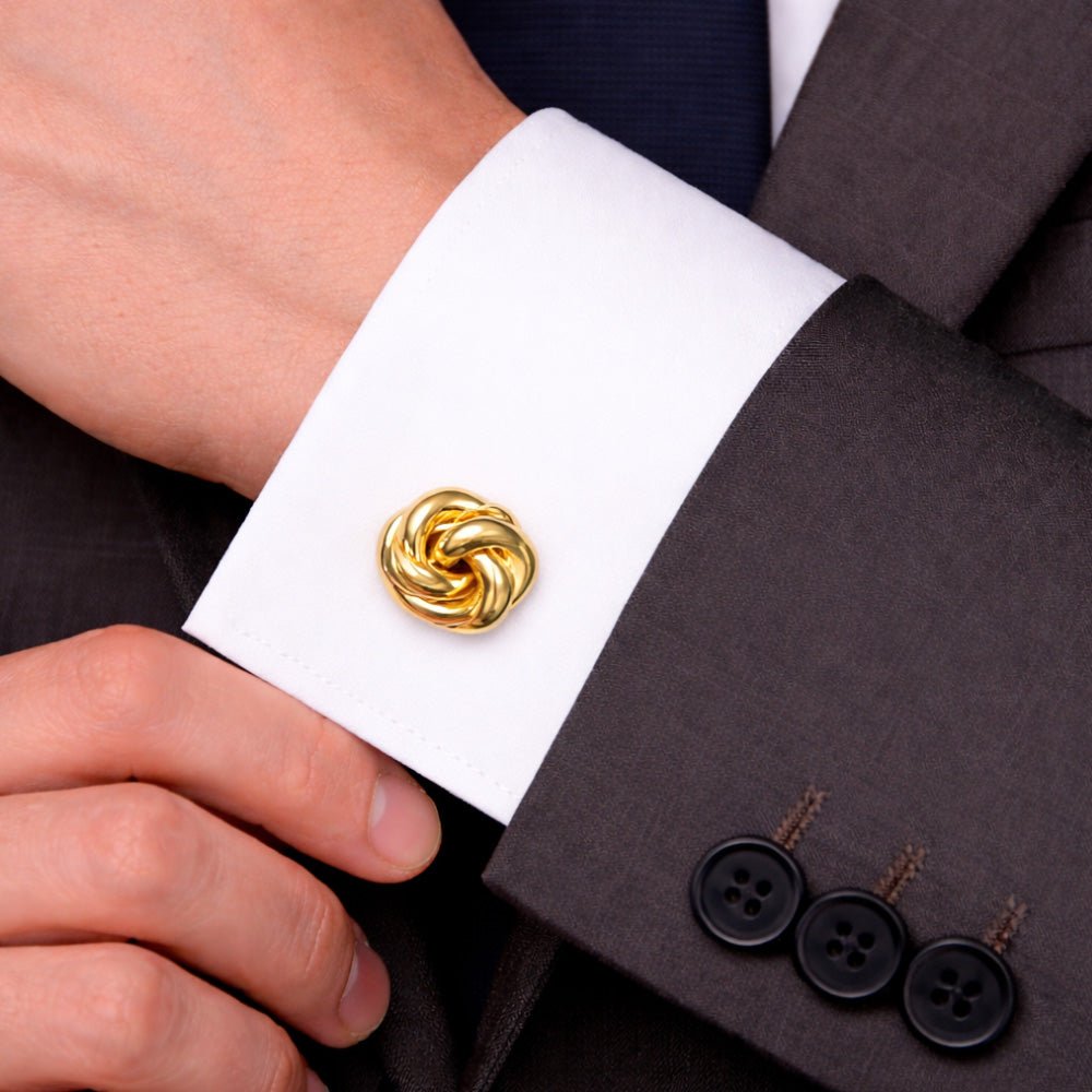 Gold And Silver Love Knot Cufflinks, Polished Finish, Classic Formal Accessory for Men