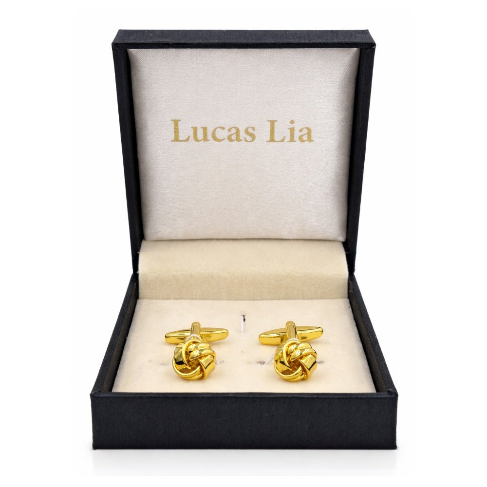 Gold And Silver Love Knot Cufflinks, Polished Finish, Classic Formal Accessory for Men