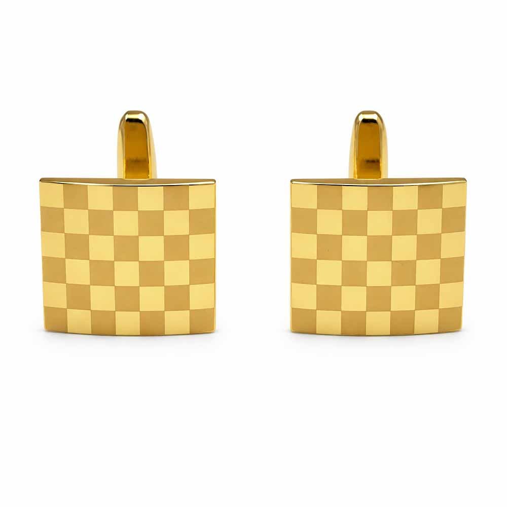 Gold - Tone Square Cufflinks, Checkered Pattern, Men's Formal Dress Shirt Accessories - Lucas Lia