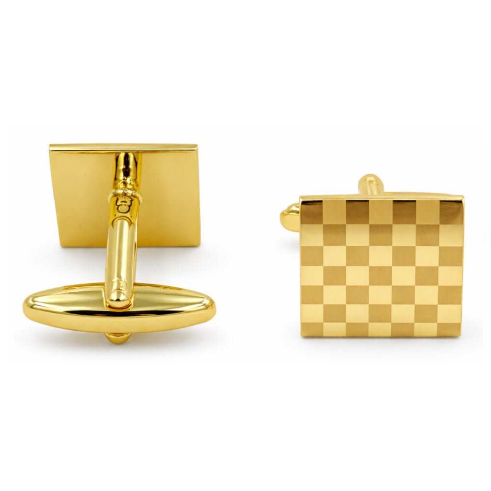 Gold-Tone Square Cufflinks, Checkered Pattern, Men's Formal Dress Shirt Accessories
