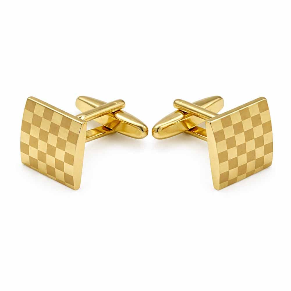 Gold-Tone Square Cufflinks, Checkered Pattern, Men's Formal Dress Shirt Accessories