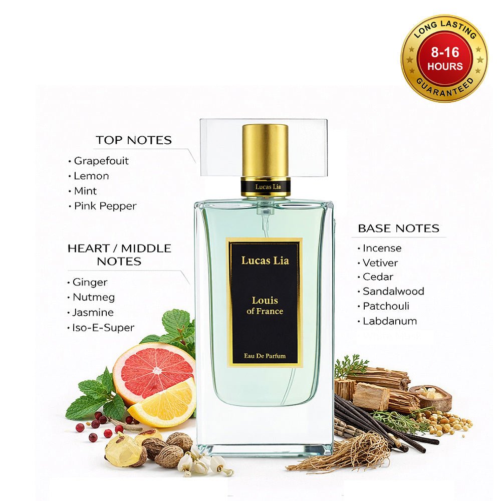 Louis Of France Eau The Perfume For Man, 8-16 Hours Lasting, Grapefruit, Lemon, Ginger, Jasmine, Ceder, Sandalwood
