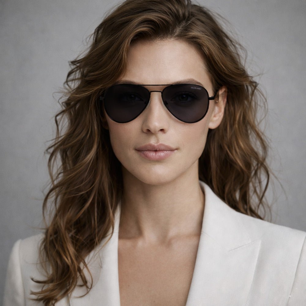 Lucas Lia Classic Aviator Black Metal Frame Sunglasses with UV Protection Lenses