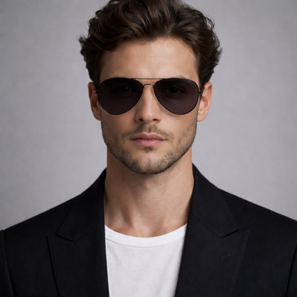 Lucas Lia Classic Aviator Black Metal Frame Sunglasses with UV Protection Lenses