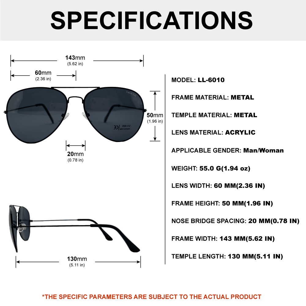 Lucas Lia Classic Aviator Black Metal Frame Sunglasses with UV Protection Lenses