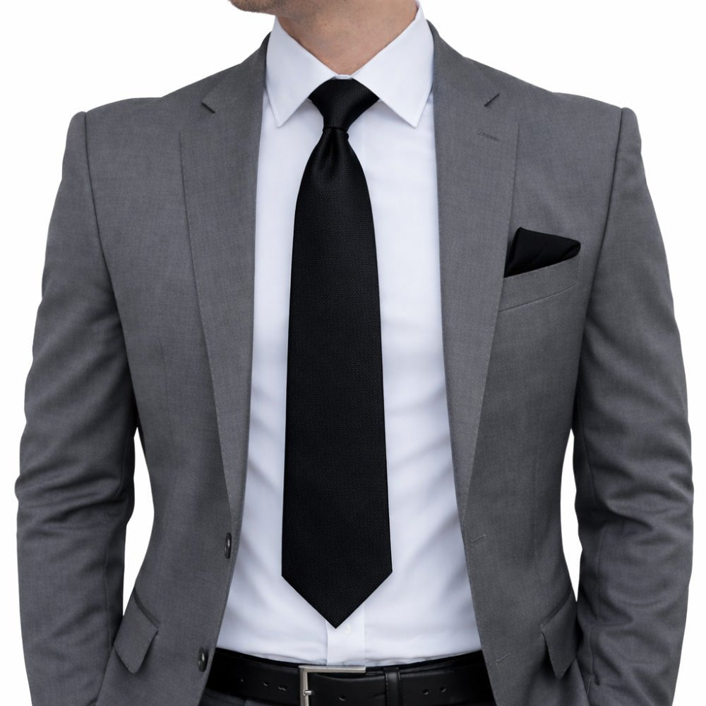 Men's Black Tie Set with Pocket Square, Cufflinks, and Lapel Pin, Formal Gift Box