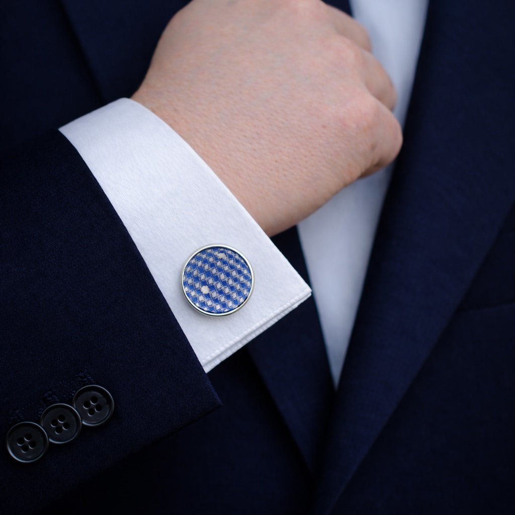 Men's Blue Polka Dot Tie Set with Pocket Square, Cufflinks, and Lapel Pin, Gift Box Included