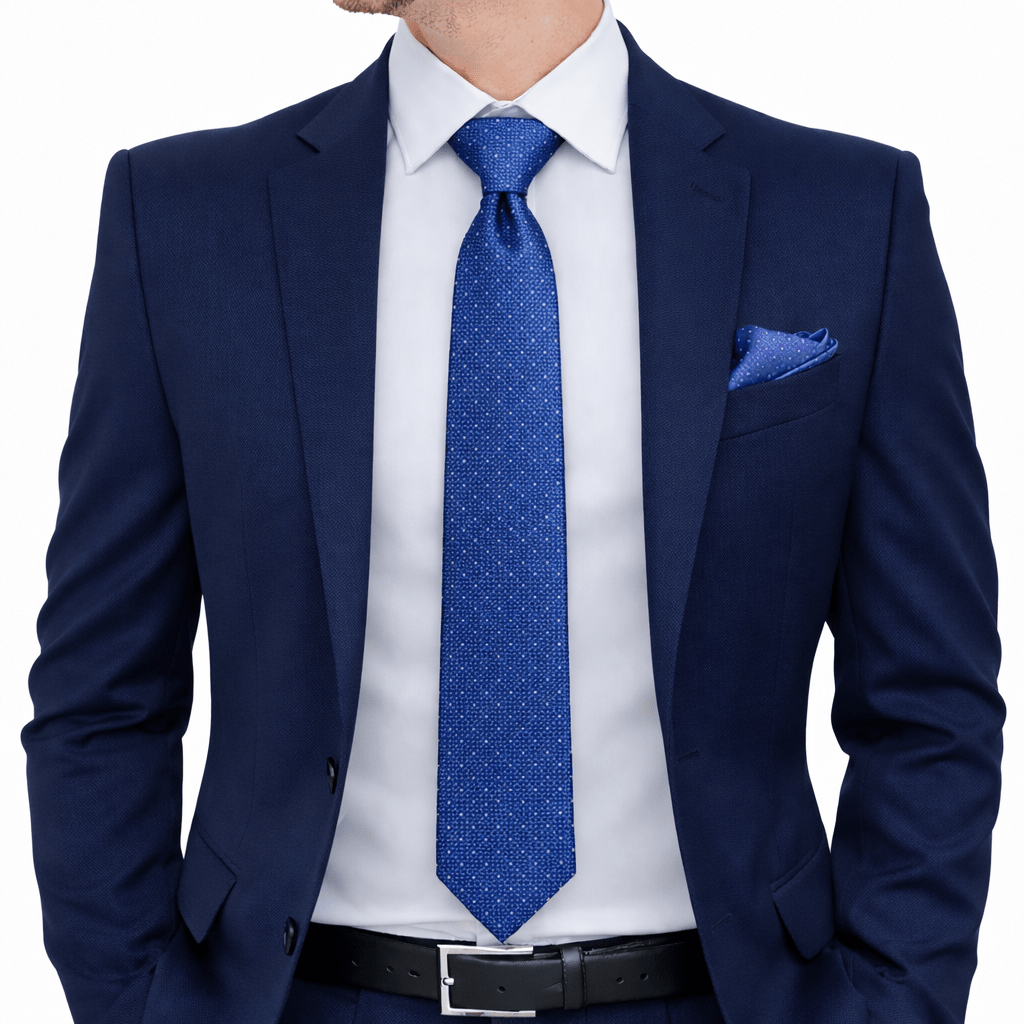 Men's Blue Polka Dot Tie Set with Pocket Square, Cufflinks, and Lapel Pin, Gift Box Included