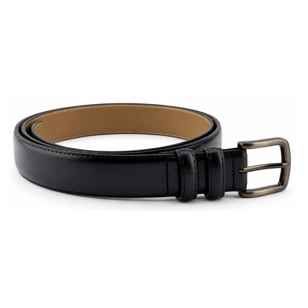 Men's Brown And Black Leather Belt with Pin Buckle, Classic Formal Style, Stitched Design