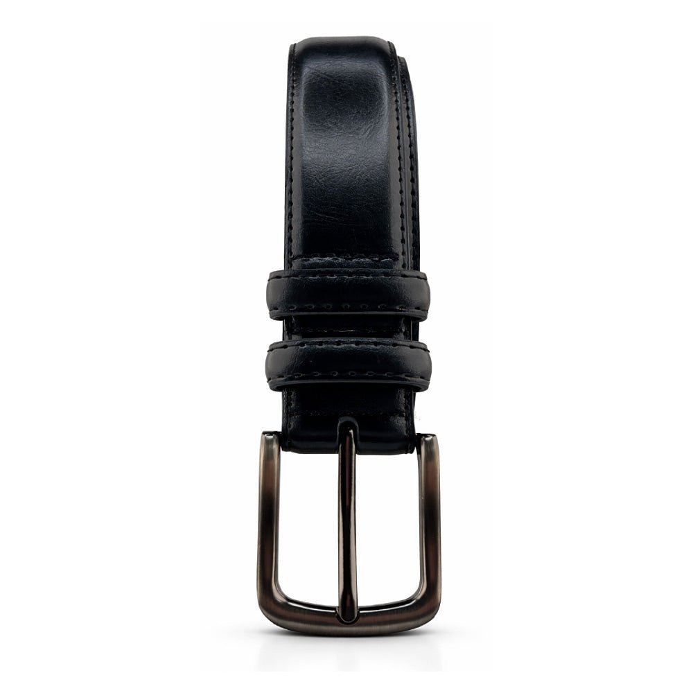 Men's Brown And Black Leather Belt with Pin Buckle, Classic Formal Style, Stitched Design