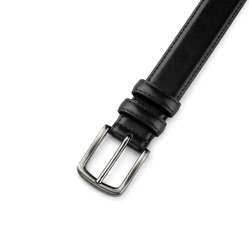 Men's Brown And Black Leather Belt with Pin Buckle, Classic Formal Style, Stitched Design