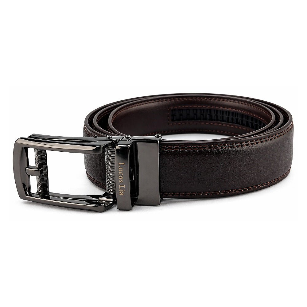 Men's Leather Belt, Black And Brown, Ratchet Buckle, Formal Style