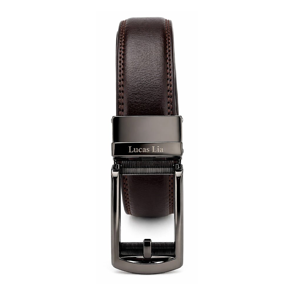 Men's Leather Belt, Black And Brown, Ratchet Buckle, Formal Style