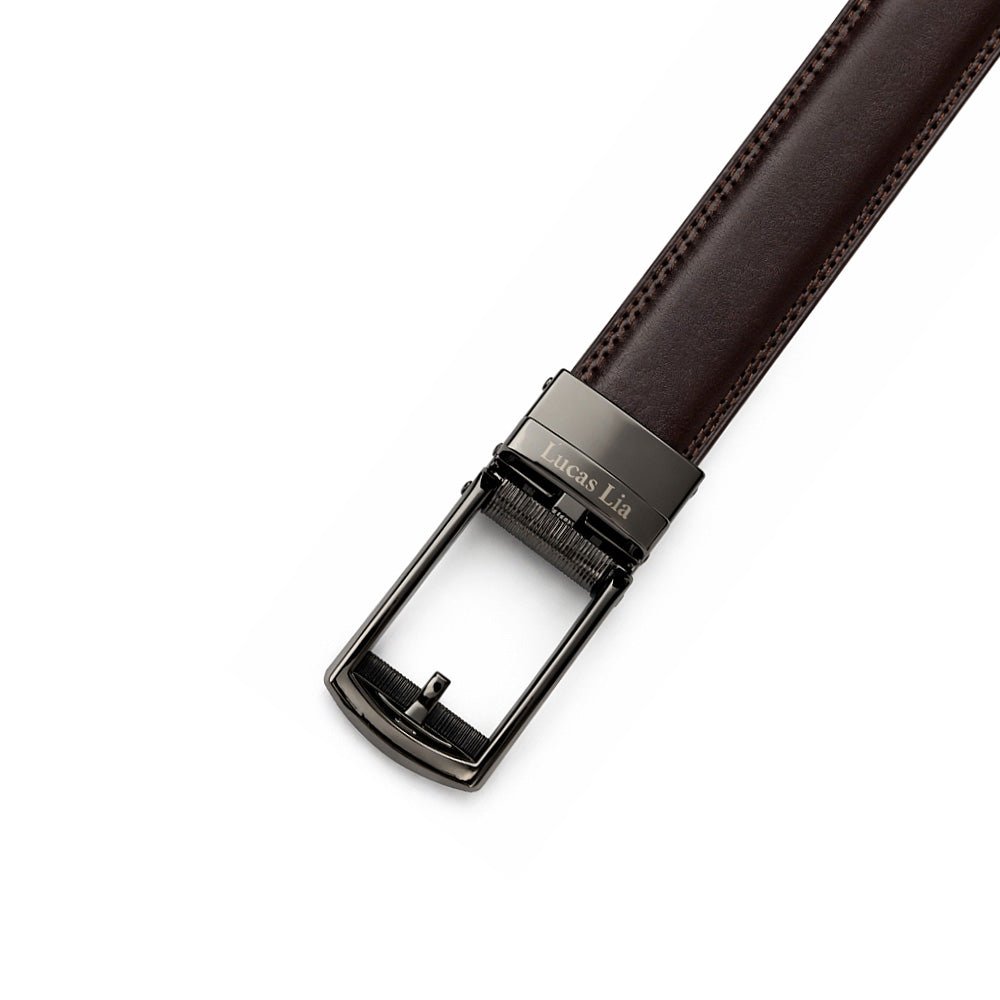 Men's Leather Belt, Black And Brown, Ratchet Buckle, Formal Style