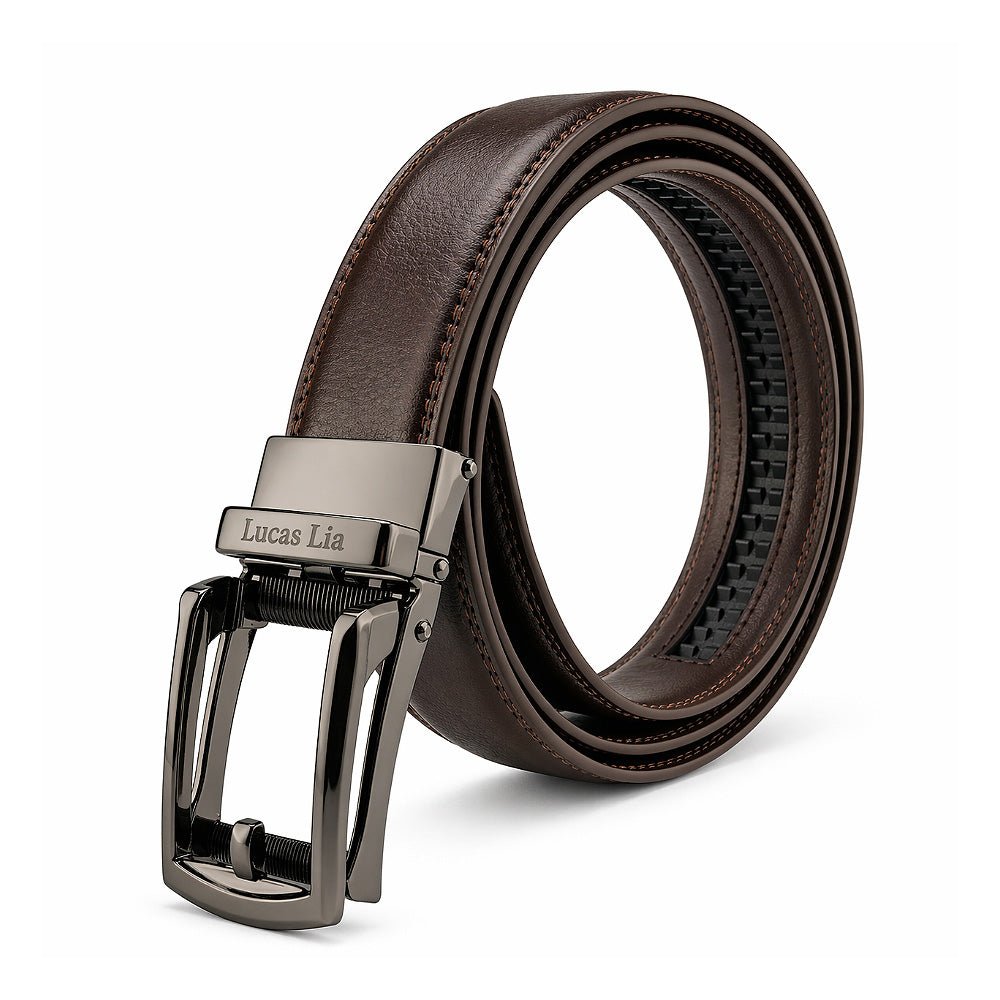 Men's Leather Belt, Black And Brown, Ratchet Buckle, Formal Style