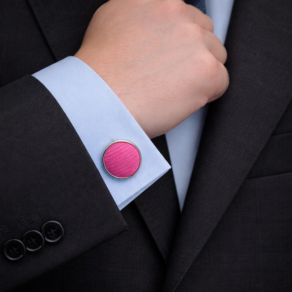 Men's Magenta Tie Set with Pocket Square, Cufflinks, and Lapel Pin, Formal Gift Box