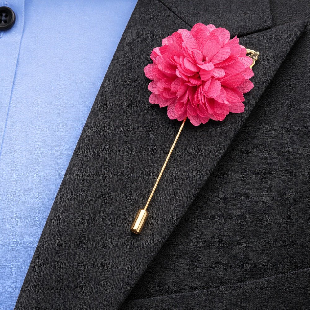 Men's Magenta Tie Set with Pocket Square, Cufflinks, and Lapel Pin, Formal Gift Box